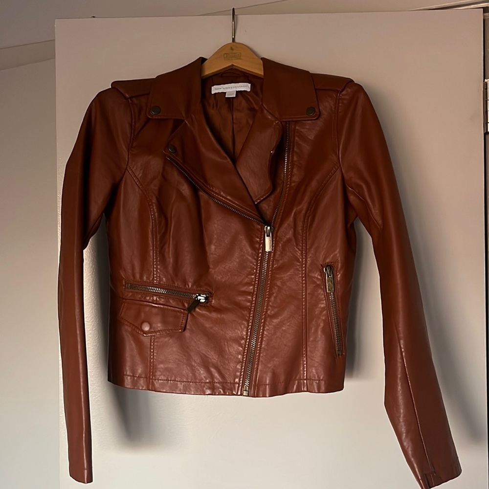 Caramel faux leather moto jacket